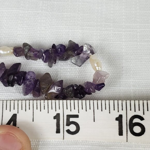 Beautiful Purple Amethyst Chip & White Pearl Continuous Strand Necklace - Picture 6 of 6